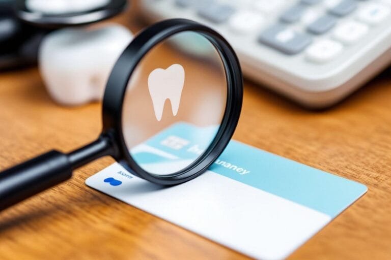 Gros plan d'un miroir dentaire sur un plan de travail avec un clavier d'ordinateur.